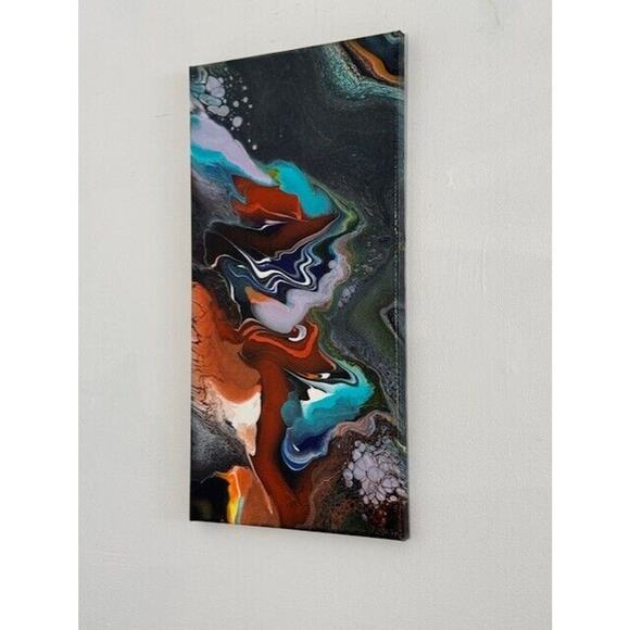 Titled Watchful Woodpecker Original Abstract Acrylic Painting 10X20 on Canvas - Picture 4 of 5